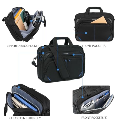 KROSER Laptop Bag 15.6 Inch Briefcase Messenger Bag Water Repellent Computer Case Shoulder Bag Durable Tablet Sleeve for Business/College/Women/Men - Black/Blue - color: Black/Blue, size: 15.6 INCH