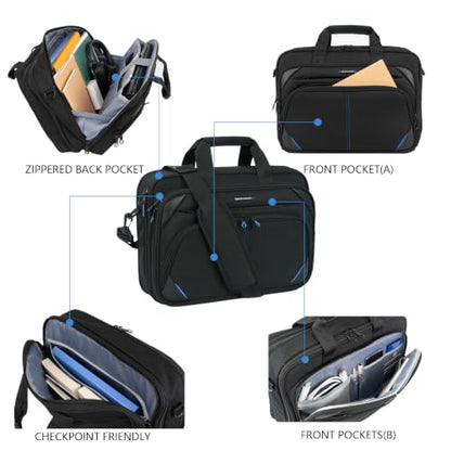 KROSER Laptop Bag 15.6 Inch Briefcase Messenger Bag Water Repellent Computer Case Shoulder Bag Durable Tablet Sleeve for Business/College/Women/Men - Black/Blue - color: Black/Blue, size: 15.6 INCH