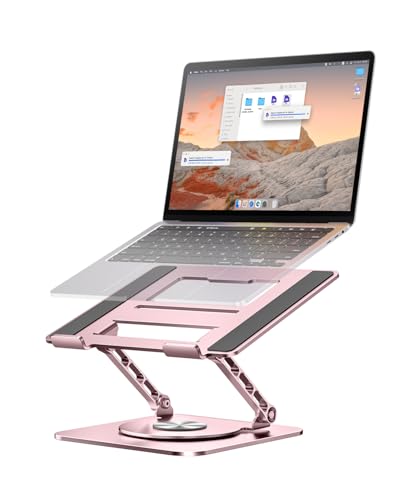 MCHOSE Laptop Stand for Desk, Ergonomic Laptop Riser with 360° Rotating Base, Foldable Notebook Computer Holder Stand Compatible with MacBook Air Pro, Dell XPS, More 10-15" Laptops, Pink