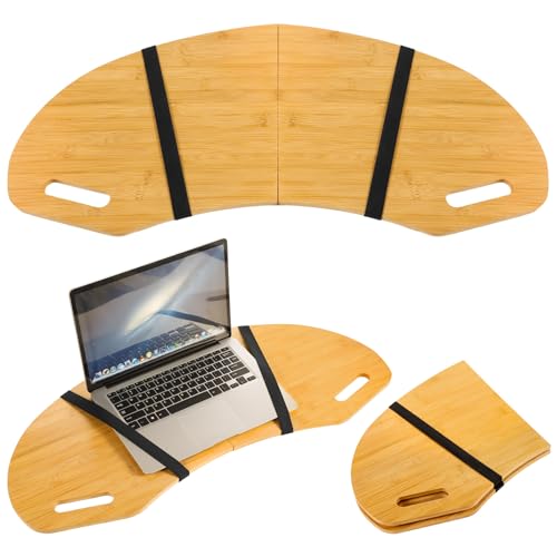 GlikCeil 29.5" Wood Curved Lap Desk Table Tray with Handles Wooden Foldable Desk Curved Bed Lap Board Keyboard Tray for Laptop Computer Mouse(Wood Color) - color: Wood Color