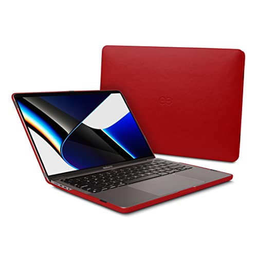 Dreem Euclid MacBook Pro Case - 16-Inch Hard Laptop Cover for MacBook Pro 2021, Luxurious Vegan Leather, Top and Bottom Shells for Protection, Slots for USB Ports - Red - color: Red, size: MacBook Pro 16"