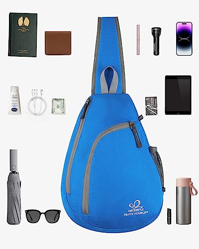 WATERFLY Crossbody Sling Bag Small Water Resistant Backpack Lightweight Shoulder Chest Daypack for Men Women Hiking Travel - color: Blue