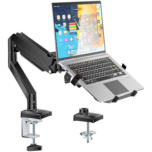 WALI Single Arm Laptop and Monitor Desk Mount for 17" Notebook and Up to 32" Screen, 2-in-1 Adjustable Gas Spring Monitor Arm with Laptop Tray, VESA 75x75 100x100,Holds 22-26.4 lbs, Black (GSMP001NLP) - color: Black (Full-adjustable), size: Single