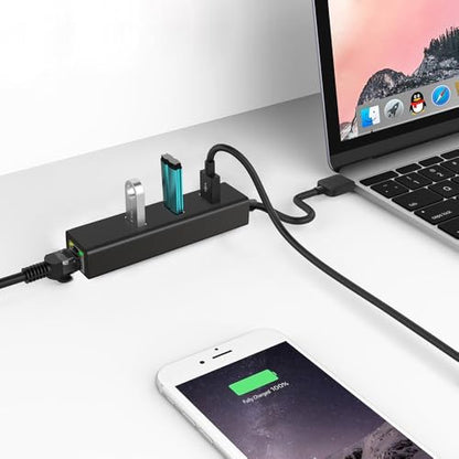 USB-C to Ethernet Adapter, 3-Port USB 3.0 Hub with Gigabit Ethernet, Aluminum USB to RJ45 LAN Network Converter 10/100/1000 Mbps for MacBook, Laptop
