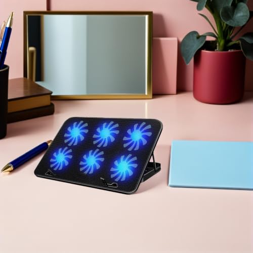 Laptop Cooling Pad with 6 Fans, Black Alloy and Abs Material, Anti-Slip Pad, Easy to Use Laptop Cooler Stand for Gaming and Office Use