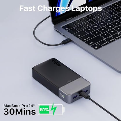 JUOVI Portable Charger 65W Power Bank 20000mAh Compact USB C Laptop Power Bank Fast Charging Battery Pack for Laptop MacBook Dell XPS iPad Tablet Steam Deck iPhone 17/16/15/14 Series Samsung and More - color: Black