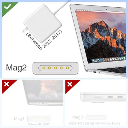 Mac Book Air Charger - 45W Magnetic T-Tip Power Adapter (Between 2012-2017) | Mag 2 Laptop Charger Compatible with MacBook Air 11/13 " After 2012 with Model: A1465, A1466, A1435, A1436 MD223,MD224,MD231