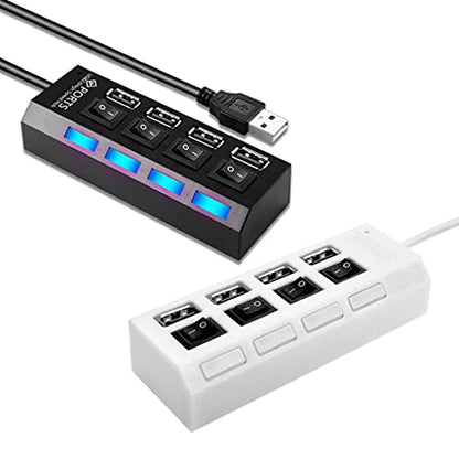 USB Hub 2.0, 4-Port Data Hub Splitter with Multiple Expander and Individual On/Off Switches for, Vista Splitter for Laptop Pc with Switch