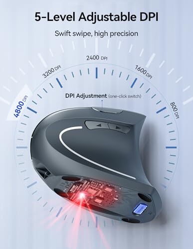 TECKNET Wireless Ergonomic Mouse, Rechargeable Wireless Vertical Mouse | Rechargeable Mouse Gray, 2.4GHz USB Receiver, Silent Click, 6 Adjustable DPI up to 4800, 6 Buttons for Laptop, PC & MacBook - color: Light Gray