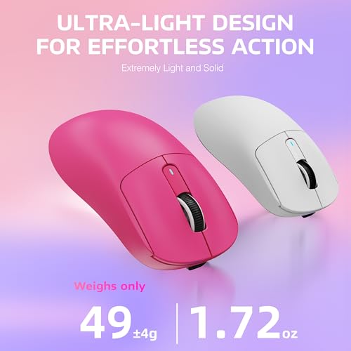 MANBASNAKE Attack Shark X3 49g Lightweight Wireless Gaming Mouse, Berry | Triple Mode Ergonomic Computer Mouse, PAW3395 26K DPI Sensor,200h Battery Life, Programmable Buttons for PC/Mac/Win - color: Berry