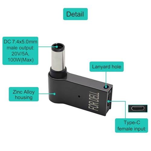 2PCS USB C to DC 7.4X5.0mm PD Trigger Laptop Charger Connector 100W Type-C to DC Female Barrel Plug Adapter for Dell Laptop Notebook