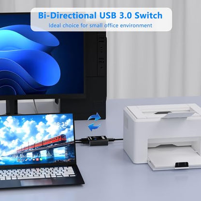 USB 3.0 Switch with 2 USB3.0 Cables, USB Switcher 1 in 2 Out/2 in 1 Out | Bi-Directional Aluminum USB Switcher 2 Computers Share Keyboard Mouse Printer, USB Splitter for Laptop