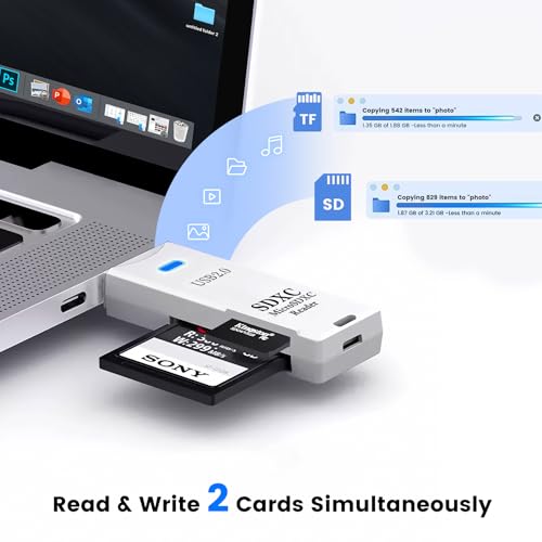 USB2.0 SD/TF Card Reader, USB 2.0 480Mbps Dual Slot OTG Memory Card Adapter for TF/Micro SD/SD/SDXC/Micro SDXC/Micro SDHC Memory Cards, Compatible with MacBook Pro/Air (White) - size: Card-Reader-2.0-White