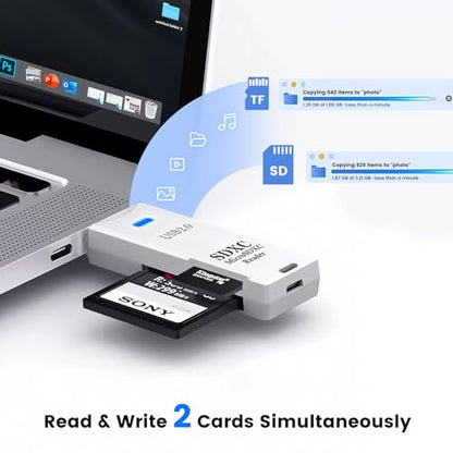 USB2.0 SD/TF Card Reader, USB 2.0 480Mbps Dual Slot OTG Memory Card Adapter for TF/Micro SD/SD/SDXC/Micro SDXC/Micro SDHC Memory Cards, Compatible with MacBook Pro/Air (White) - size: Card-Reader-2.0-White