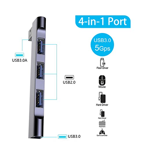 USB Hub for Laptop, USB 3.0 Hub 4-Port, 5Gbps USB Splitter for Laptop, Windows, MacBook, PC, Flash Drives, HDD, Printer, Keyboard, Mouse (Right-Side USB Hub) - color: Grey right model