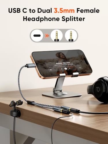 CableCreation USB C to Dual 3.5mm Female Headphone Splitter(1FT), Type C to Dual 3.5mm Female Audio Splitter Headphone Adapter Compatible with iPhone 17/16/15 Pro Max, Galaxy S24 S23, Pixel4/3