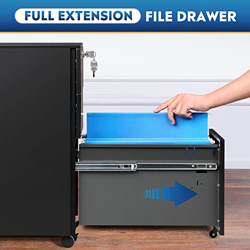 DEVAISE Slim File Cabinet, 3 Drawer Mobile Filing Cabinet for Letter/Legal/A4 Files, Fully Assembled Except Wheels, Black - color: Black, size: 17"D x 12"W x 24"H