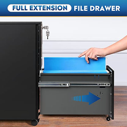 DEVAISE Slim File Cabinet, 3 Drawer Mobile Filing Cabinet for Letter/Legal/A4 Files, Fully Assembled Except Wheels, Black - color: Black, size: 17"D x 12"W x 24"H