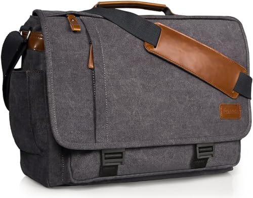ESTARER Men Messenger Bag 17-17.3 Inch Laptop Bag Water-resistant Canvas Computer Shoulder Bag Briefcase for Work College Travel, Grey - color: 17-17.3" Buckle-grey