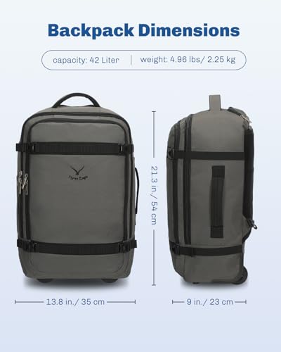 Hynes Eagle Rolling Backpack 42L Backpack with Wheels Airline Approved Carry on Luggage Laptop Travel Suitcase Bag for Women Men Dark Grey with 3PCS Packing Cubes Set Grey - color: Dark Grey