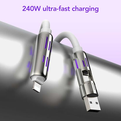 MFish 240W 4-in-1 Charging Cable with Carrying Case, 6.6FT Fast Charger USB-A & USB-C to USB-C/Lightning, for iPhone 17/16/15/14, MacBook, iPad, Samsung S25/S24 (White, 6.6Ft) - color: White, size: 6.6Ft