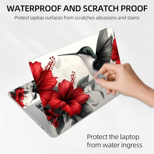Hummingbird Red Floral Universal Laptop Skin Sticker 3PCS, Protective Decal Trim-to-Fit 11.6" 13.3" 14" 15.6" Laptop Vinyl Cover, Removable Anti-Scratch Computer Decal Protector - color: Hummingbird Red Floral