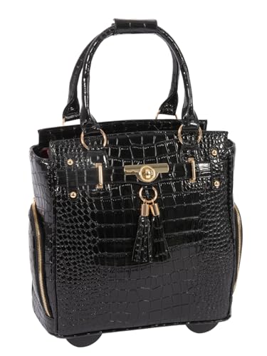 JKM & Company Rolling Laptop Bag for Women | Designer Wheeled Briefcase | Fits 13-17" Laptops | Office Travel Computer Case - color: Cosmopolitan (Petit-black)