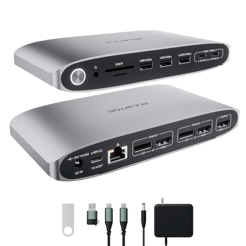 DisplayLink Docking Station Triple Monitor with 140W Power Adapter, PULWTOP 4K@60Hz Laptop Docking USB C Dock for MacBook M1/M2/M3, Windows, 3xHDMI, 2xDisplayPort,5xUSB C/USB A Data/Charging - size: 16 in 1 Displaylink triple docking station