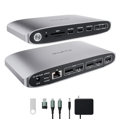 DisplayLink Docking Station Triple Monitor with 140W Power Adapter, PULWTOP 4K@60Hz Laptop Docking USB C Dock for MacBook M1/M2/M3, Windows, 3xHDMI, 2xDisplayPort,5xUSB C/USB A Data/Charging - size: 16 in 1 Displaylink triple docking station