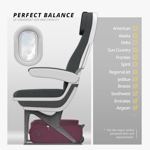 Verage Underseat Carry On Luggage with Wheels,16-Inch Rolling Underseat | Personal Item Bag,Airline Approved, Laptop Compartment, USB Charging Port - color: Grape red, size: 16-Inch Rolling Underseat