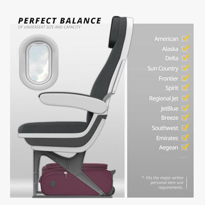 Verage Underseat Carry On Luggage with Wheels,16-Inch,Grape red | Personal Item Bag,Airline Approved, Laptop Compartment, USB Charging Port - color: Grape red, size: 16-Inch Rolling Underseat