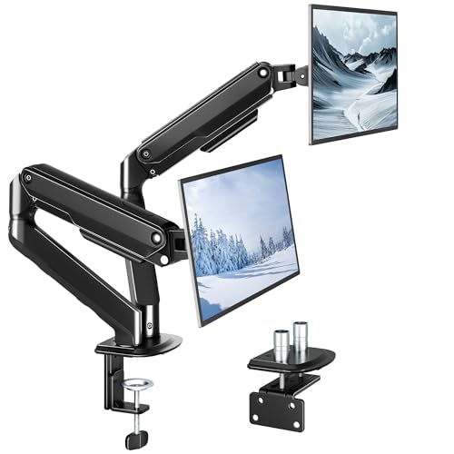 monTEK Dual Monitor Stand for Desk, 17-32 Inch Mechanical Spring Dual Arm, Heavy Duty Steel Adjustable Monitor Mount, Full Motion VESA 75x75/100x100, C-Clamp & Grommet, Holds Up to 20 lbs Each - size: Dual Arm