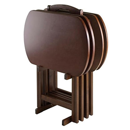 Ergode Corbett Brown Folding TV Tray Table Set with Storage Stand - Stylish Antique Walnut Design, Easy Maintenance, Ideal for Dining, Serving, and Work - Compact & Portable Rectangular Shape