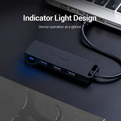 VENTION USB 3.0 Hub, 4 Ports USB Hub Ultra-Slim Data USB Hub 0.5FT Extended Cable [Charging Supported], Compatible with MacBook, Laptop, Surface Pro, PS4, PC, Flash Drive, Mobile HDD (0.15m/0.5ft)