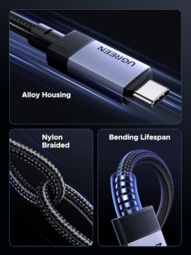 UGREEN 240W PD3.1 USB C Cable USB 3.2 Gen 2 10Gbps, 4K 60Hz Video, 3.3ft | For NVMe SSD, monitor, iPhone 17/16/15, MacBook M5/M4/M3, Galaxy S26/S25/S24, iPad, Dell XPS, Pixel 10/9, Switch and More - size: 3.3FT