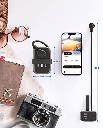 Travel Power Strip with USB C Port, NTONPOWER Small with Flat Plug,Multi Plug Travel Extension Cord Portable Power Strip with 2 Outlets 3 USB (1 C), for Cruise Home Essentials - size: 2 Outlets 1 USB-C 2 USB-A