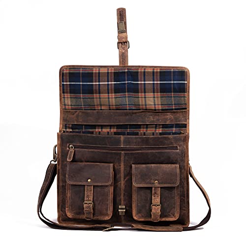 Leather briefcase 18 inch laptop messenger bag for men and women best satchel office bag - color: Brown, size: 18 inch