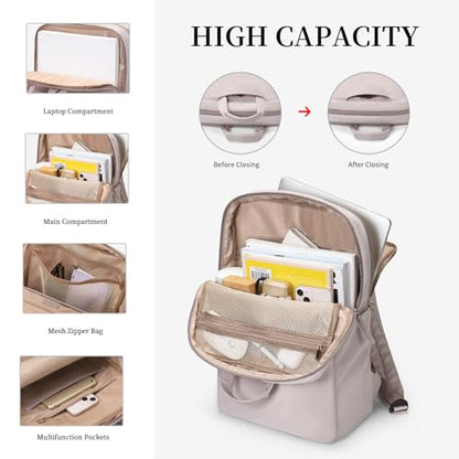 GOLF SUPAGS Travel Laptop Backpack for Women Anti Theft Slim Durable College Bookbag Business Computer Bag Fit 15.6Inch Notebook (Pinkish Grey, 15.6Inch) - color: Pinkish Grey, size: 15.6 Inch