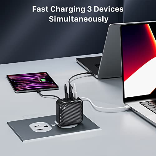 INVZI GaNHub 140W USB C Charger, PD 3.1 GaN Charger 3-Port Foldable Laptop Wall Charger Power Adapter for MacBook Pro 16" M1, Dell XPS, iPad Pro, iPhone 16/15 Series, Galaxy, Steam Deck