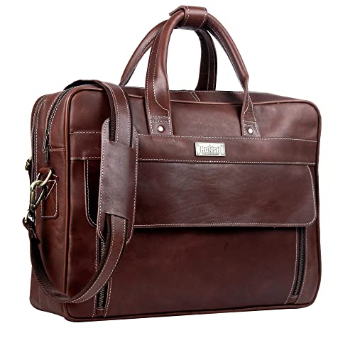 Handmade Vintage Genuine Leather Briefcase for Men 17 Inch Laptop Computer Case Business Travel Work Messenger Cross Body Shoulder Bags, Brown Leather Bag for men