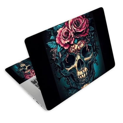 Universal Laptop Skin Decal, 3-Piece Vinyl Protector for 12 13 14 15.6" Notebook, Waterproof Anti-Scratch, Easy Trim & Bubble-Free Finish, Skull with Flowers on Head - color: Skull with Flowers on Head