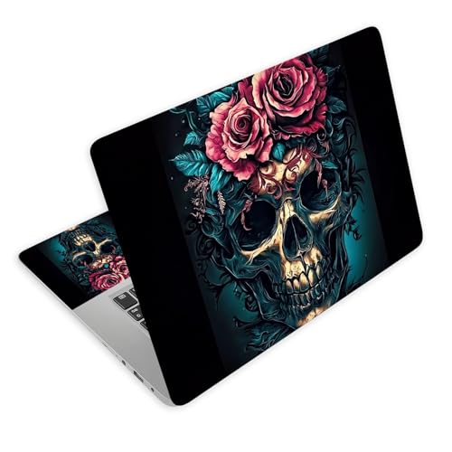 Universal Laptop Skin Decal, 3-Piece Vinyl Protector for 12 13 14 15.6" Notebook, Waterproof Anti-Scratch, Easy Trim & Bubble-Free Finish, Skull with Flowers on Head - color: Skull with Flowers on Head