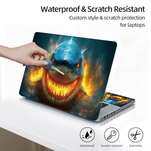 Universal Laptop Skin Sticker Decal, 12"-15.6" Aesthetic Vinyl Wrap, Shark Fire Water Attack Waterproof Notebook Cover Art Protector for MacBook HP Dell Lenovo, Fits 13" 14" 15" 15.6" - color: Shark Fire Water Attack