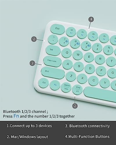 Mini Bluetooth Keyboard, Low Profile Quiet Keys (Green White) | 78-Key Round Keycaps, Multi-Device Connection for iPad, Tablet, Laptop, PC, Mac - color: GREEN WHITE