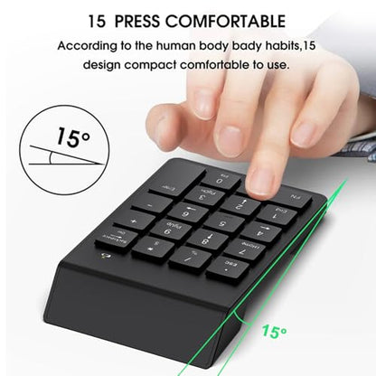 NOOX Wireless Number Pad, Portable Numeric Keypad 2.4G 18 Keys 10 Key USB Keypad for Laptop/Notebook/Surface Pro/PC, Financial Accounting Number Pad Keyboard - Black