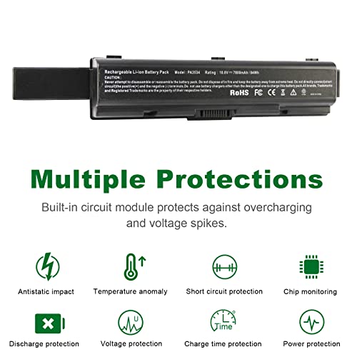84WH M200 M205 PA3727U-1BRS PA3535U-1BRS Battery for Toshiba Satellite A200 A205 A210 A300 A305 A350 A505 A505-S6005 A505-S6980 L305 L300 L450 L455 L450D L500 L505 PABAS098 PABAS099 PABAS174 - size: 9.07*2.05*0.83inch