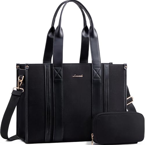 LOVEVOOK laptop bag for women 15.6 inch large Lightweight canvas work tote bags with Clutch Purse water resistant computer bags for laptops for women Business Office Travel college Casual, black - color: Black, size: 15.6 Inch