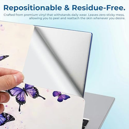 Reusable Universal Laptop Skin Sticker, Cut to Fit for 11.6–15.6 Inch Laptops, Waterproof Protective Film, No-Residue - Violet Butterflies - color: Violet Butterflies