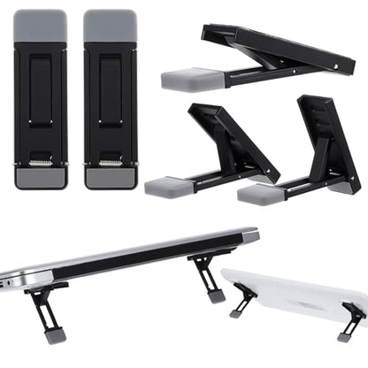 Mini Portable Laptop Stand for Desk, Portable Keyboard Riser Three Tilt Angle Adjustable Foldable Invisible Laptop Riser Self-Adhesive Computer Stand Feet for Most Keyboards (Black, 2) - style: Black