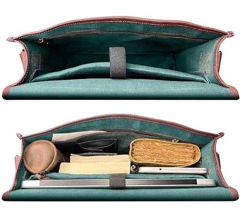 Leather Messenger Bag for Men & Women, 14" Vintage Crossbody Laptop Satchel | Fits 13.3 inches Laptop & iPad, Organized Pockets, Adjustable Shoulder Strap, Magnetic Closure, Travel Trolley Strap, Brown